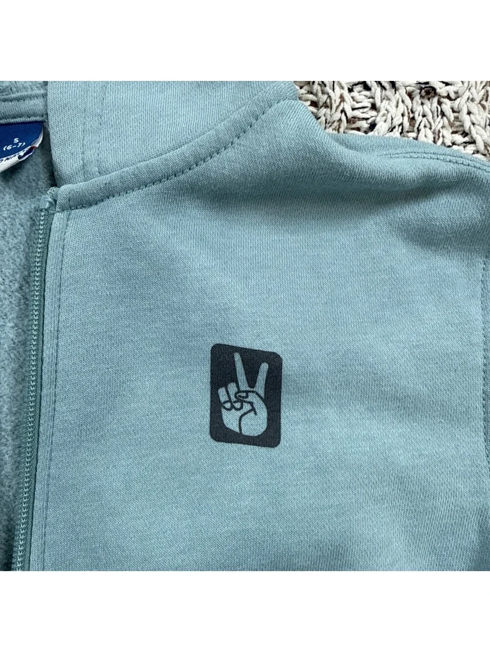Old Navy Kids  Hoodie Sweatshirt S 6-7 Light Blue Peace Sign Full Zip